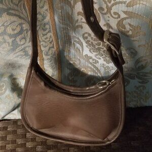 Brown Leather Type Material Shoulder Bag with Silver Accents